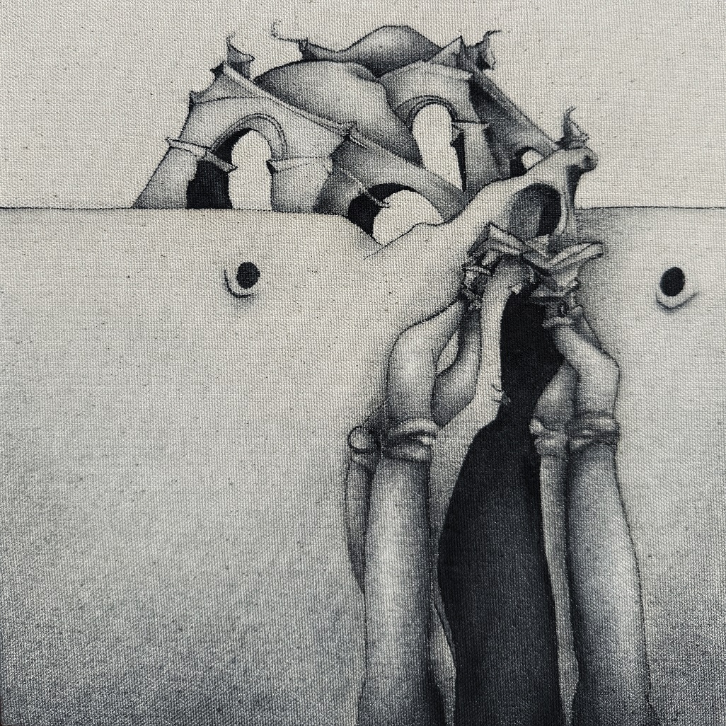 "Ornamentales": Fernando Peña reinterpreta la arquitectura arequipeña en acuarela 1 Cayma acuarela sobre lona